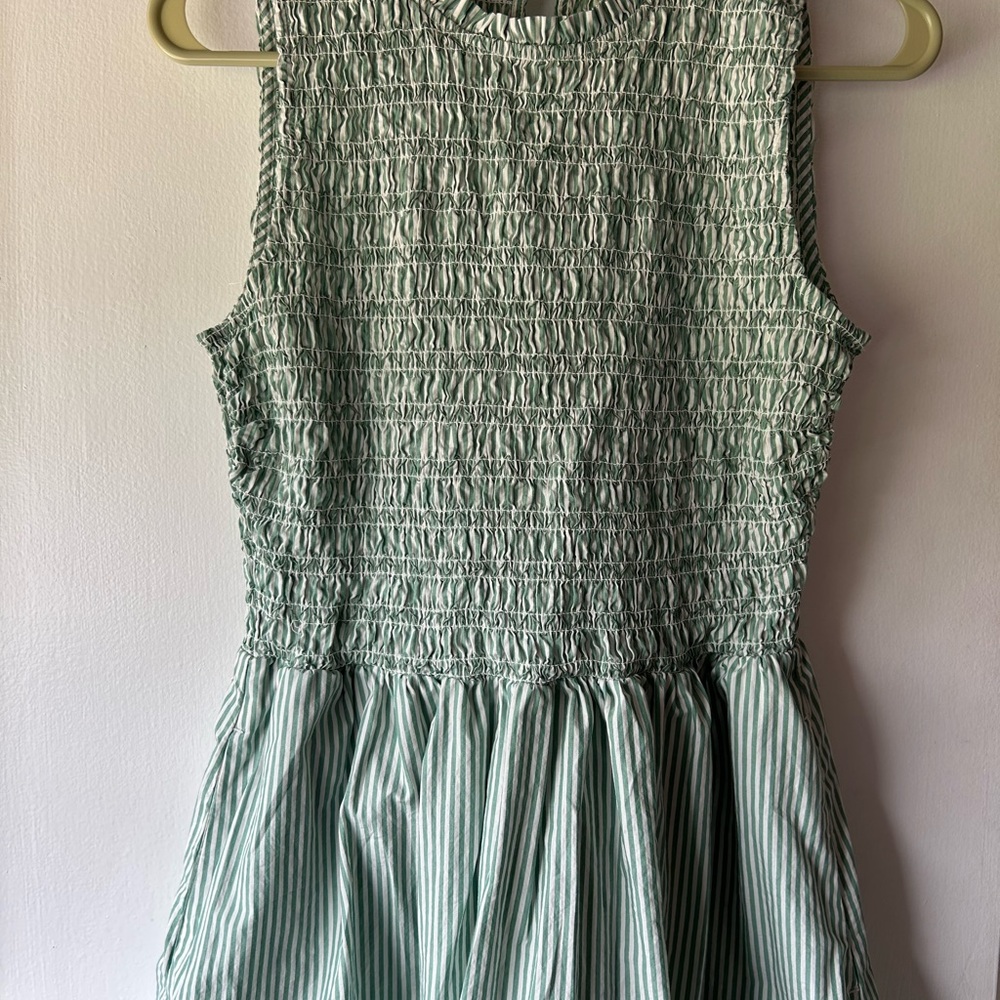 Loft striped poplin smocked midi pocket dress